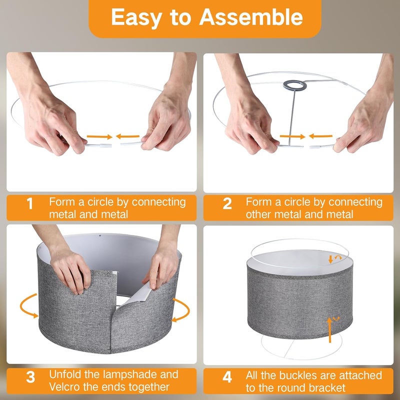 OUTON Grey Large Drum Lamp Shades for Floor Lamps, 17.5" Top x 17.5" Bottom x 10" High, Easy to Assemble, Replacement Linen Lampshades for Table Lamps & Bedside Lamps (1.65" Spider) - Image 5